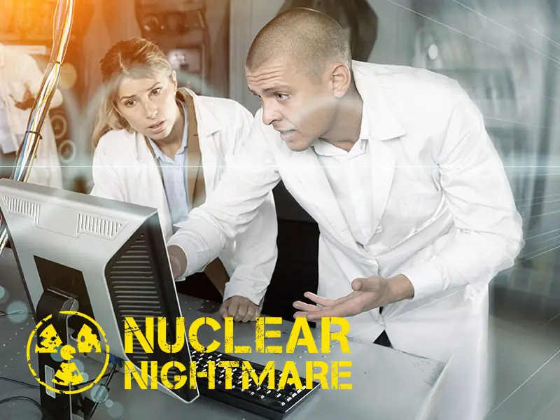 To personer oplever Nuclear Nightmare escape room